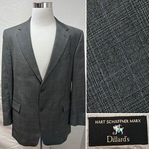 Hart Schaffner Marx Men's 46 R Gray Houndstooth Glen Plaid Blazer Suit Jacket